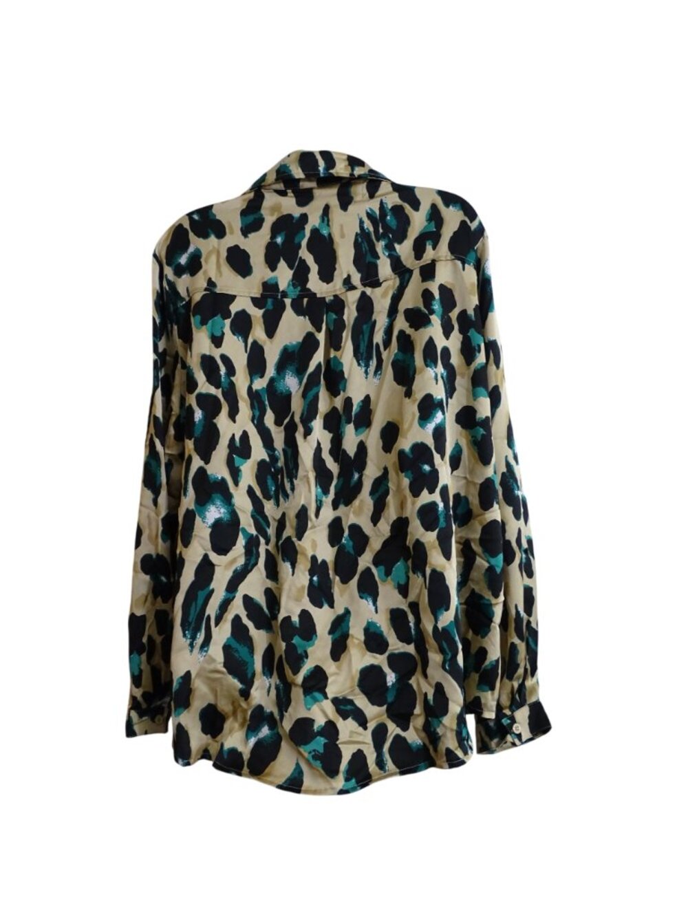 Boohoo Animal Print Button Up Collared Blouse Tan Long Sleeve Size 12 Office - Picture 4 of 10